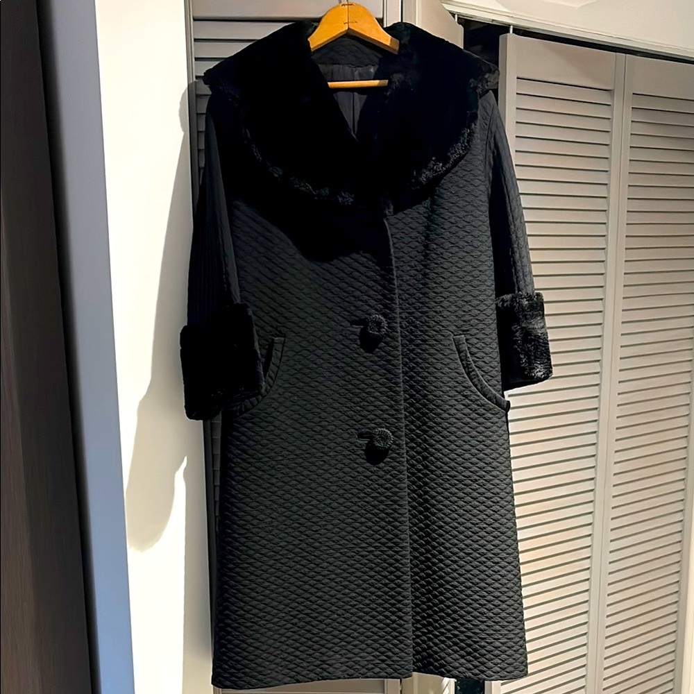 Vintage Black Sheared Beaver Quilted Coat with 3/4 sleeves.